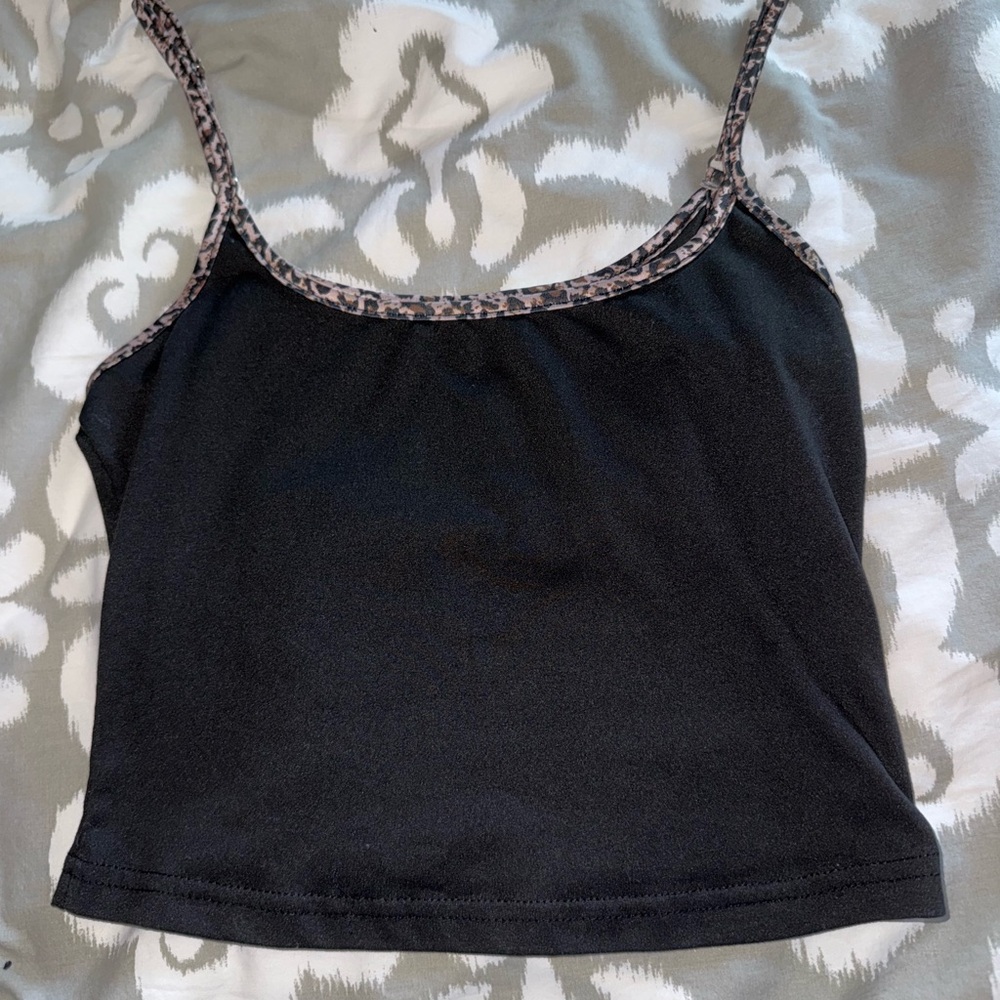 Black Sleeveless Crop Camisole with Silver Trim